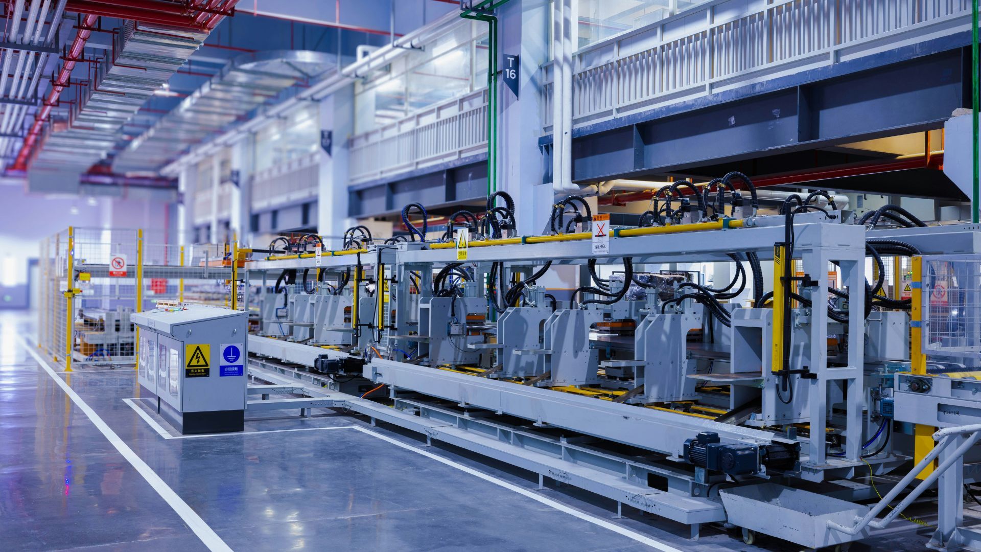 Automated manufacturing line inside a modern factory