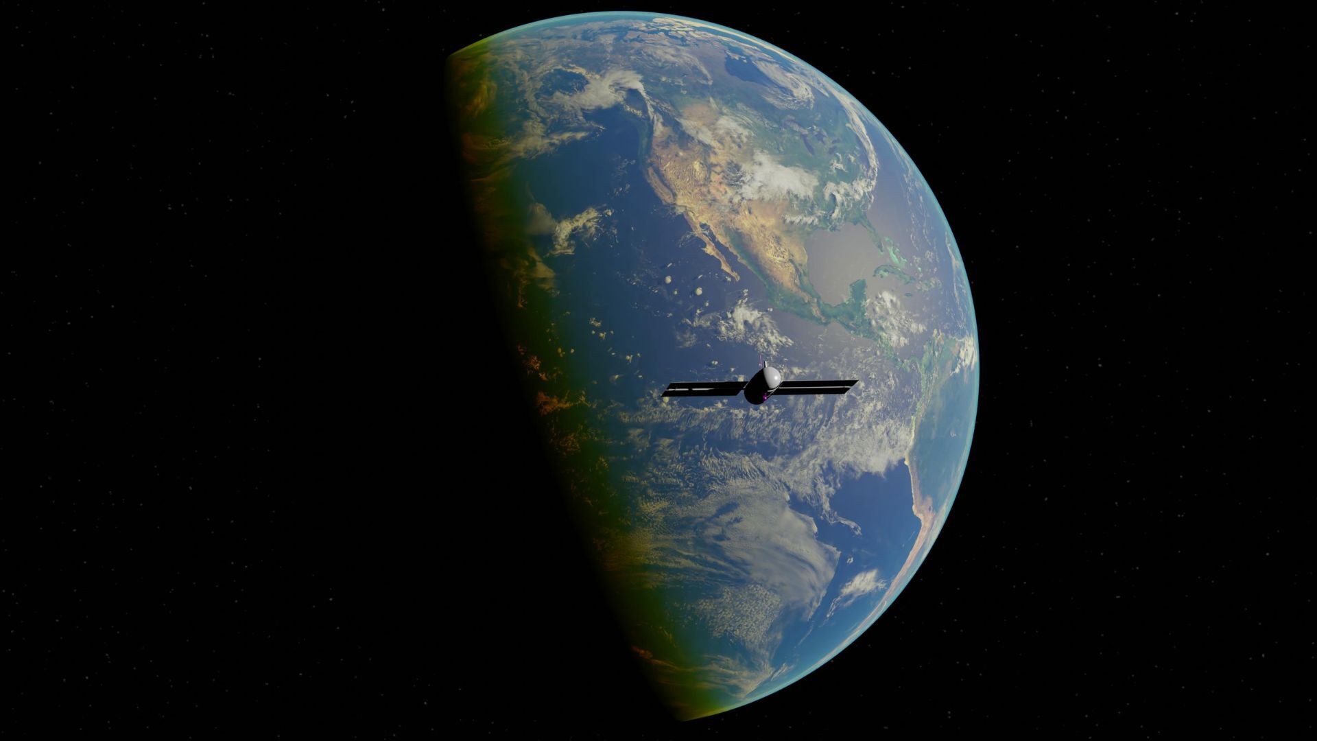 View of Earth from Space with Satellite